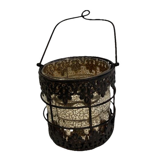 Candle Holder Made With Metal And Speckled Glass Insert. 2 Piece At. 5” X 5.5” - Picture 3 of 8